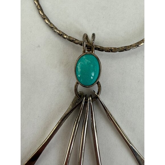 Vintage 60's Native American Navajo Sterling Blue Turquoise Dangle Pendant Neckl - Picture 3 of 14